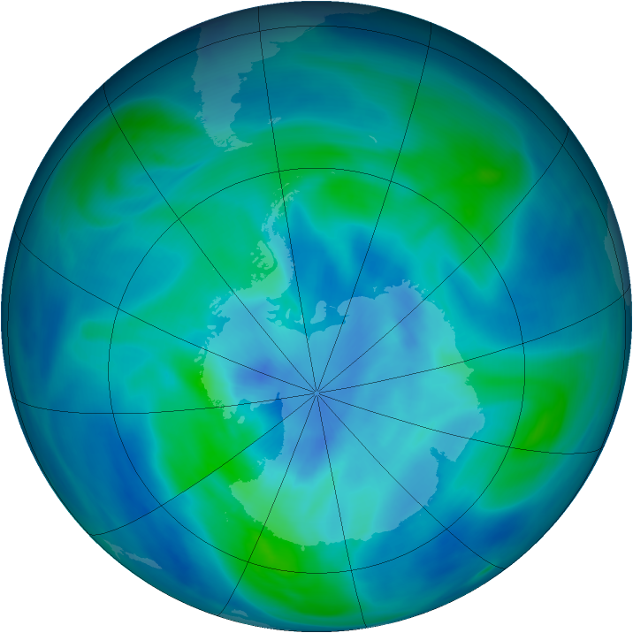 Antarctic ozone map for 14 March 2005